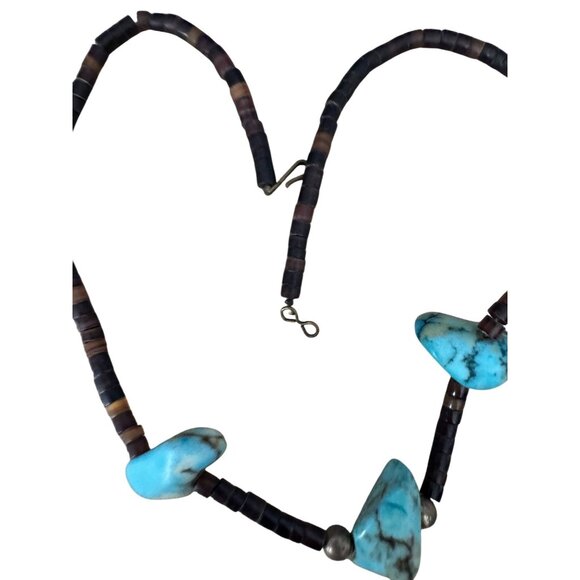 Handcrafted Blue Howlite & Tiger Eye Beaded Necklace With Hook Clasp 16" - Picture 7 of 7